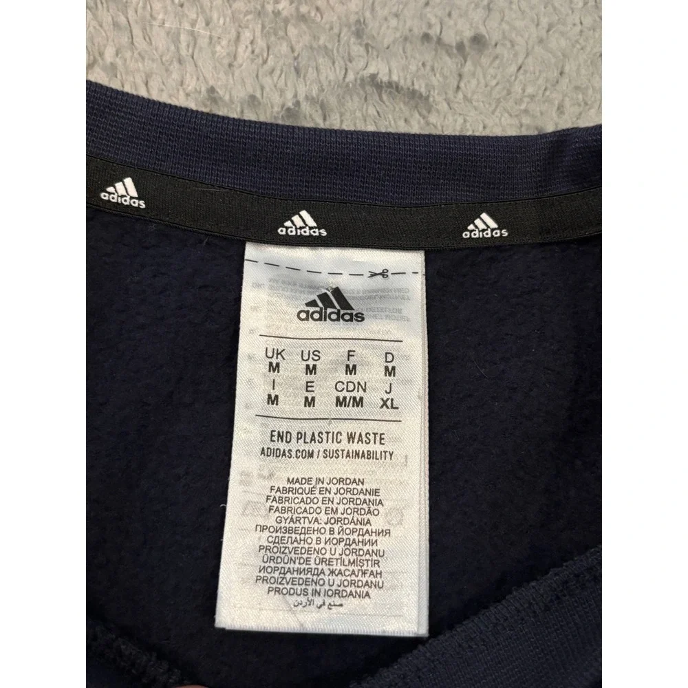 Adidas Mens Navy Blue 3-Stripe Crewneck Sweatshirt Recycled Polyester Size M